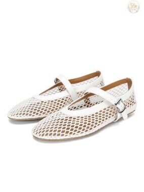 Mesh Ballet Flats with Buckle Strap - Breathable Fishnet Ballerina Shoes for